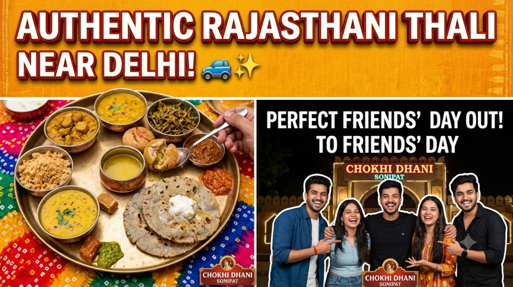 authentic rajasthani thali near delhi our friends day out in weekend to chokhi dhani sonipat